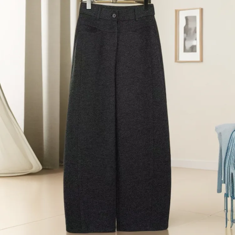 弯刀加厚软糯毛呢阔腿香蕉裤女2025秋冬新款潮流显瘦宽松直筒裤子