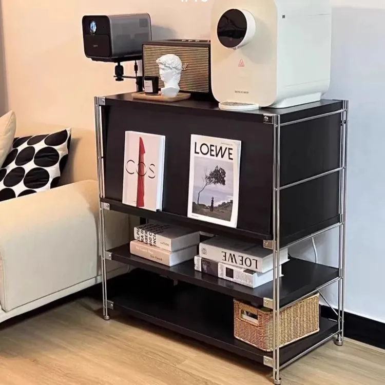 黑色客厅简约翻门杂志柜落地日式置物架家用创意办公室简易