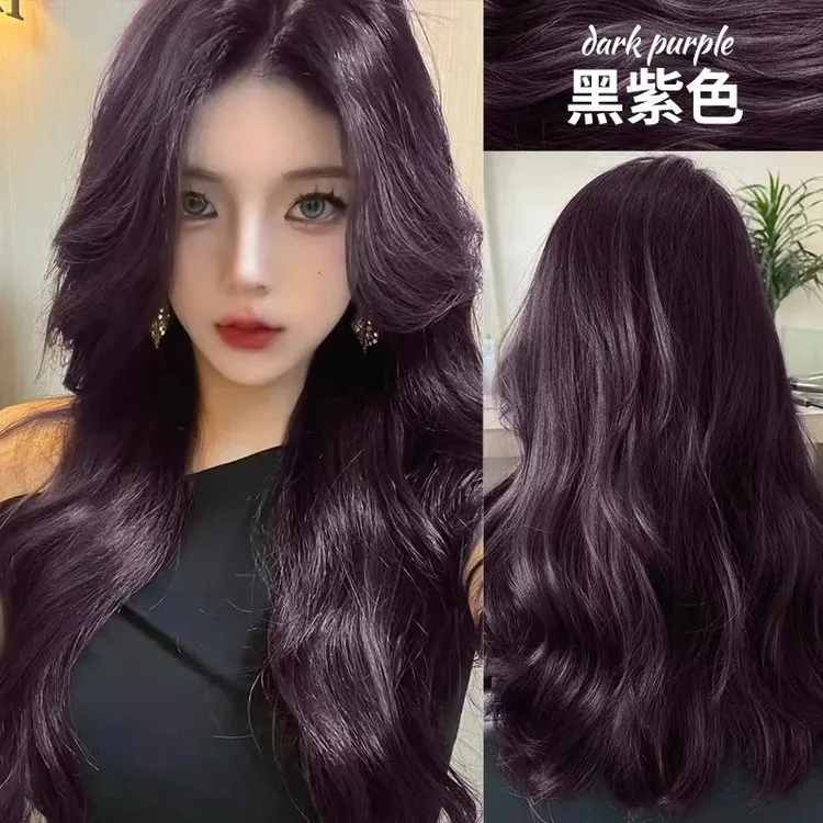 2025炫姿潮品流行色黑紫色染发剂天然植物可遮白发男女学生染发膏
