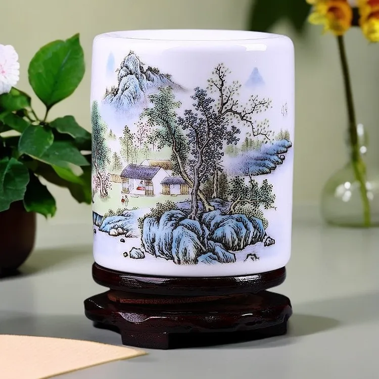 陶瓷笔筒客厅大号玄关创意中式毛笔定制笔筒大容公司博古架摆件