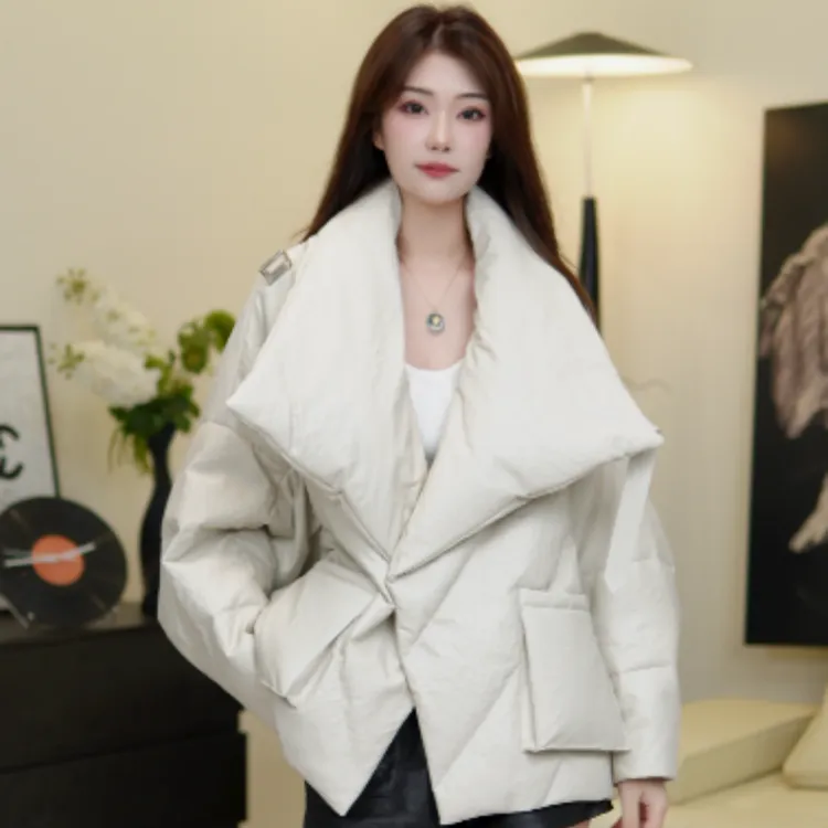 秋冬上新绵羊皮鹅绒服优等品保暖宽松女装韩版短款外套#21105