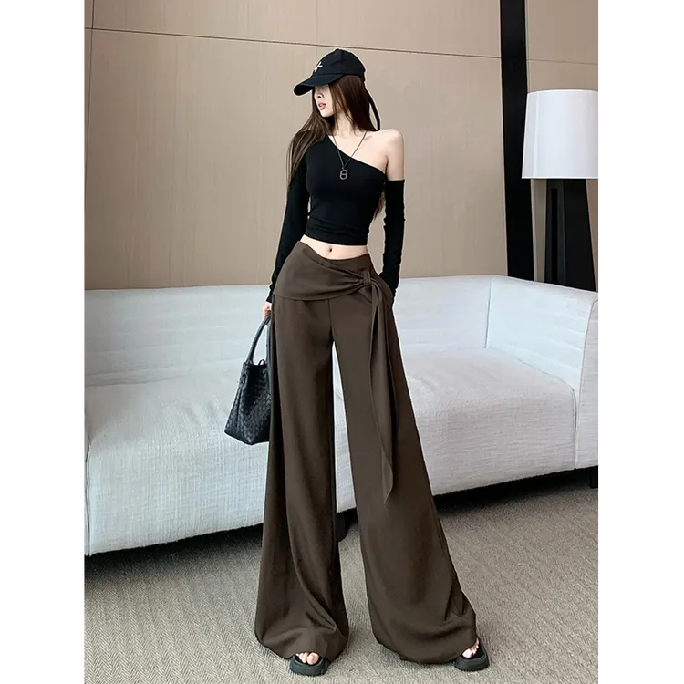 美拉德宽松遮胯阔腿裤女早秋新款设计感高腰绑带显瘦松弛感休闲裤