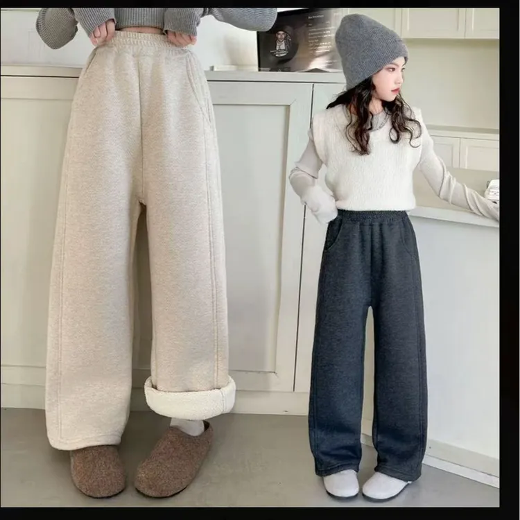 加厚女童一体羔羔绒直筒休闲长裤冬季洋气百搭韩版时尚款