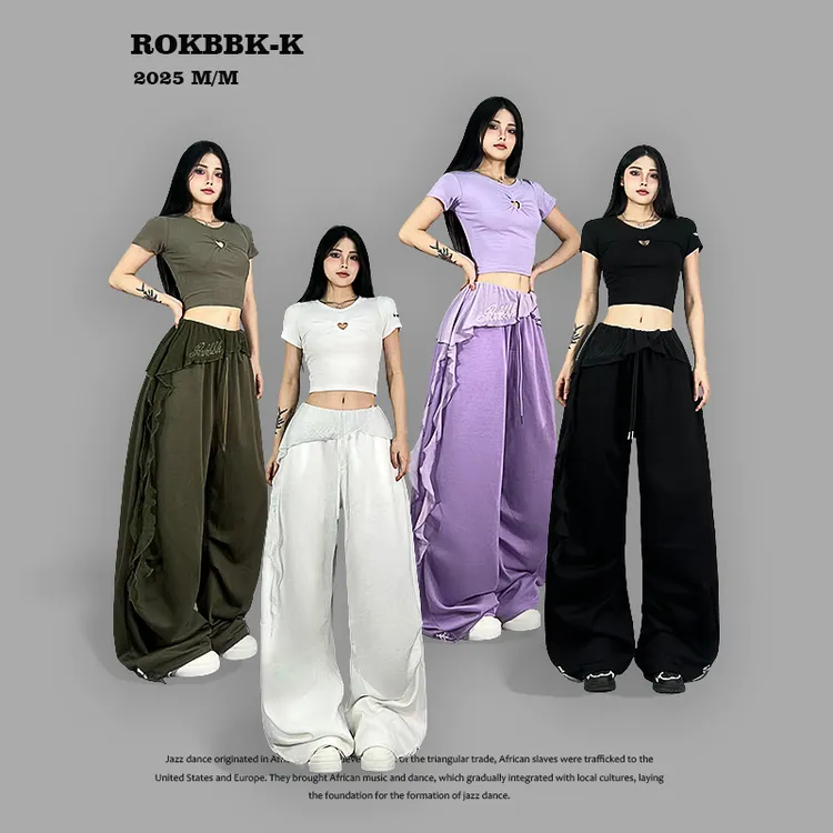 ROKBBK-K布韩街舞潮牌美式复古腰头飘带设计感嘻哈休闲显瘦长裤女