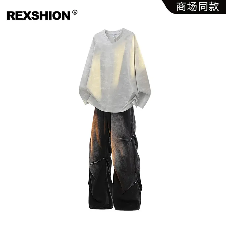 REXSHION扎染长袖套装男士春秋潮流痞帅宽松休闲两件套高级感男装