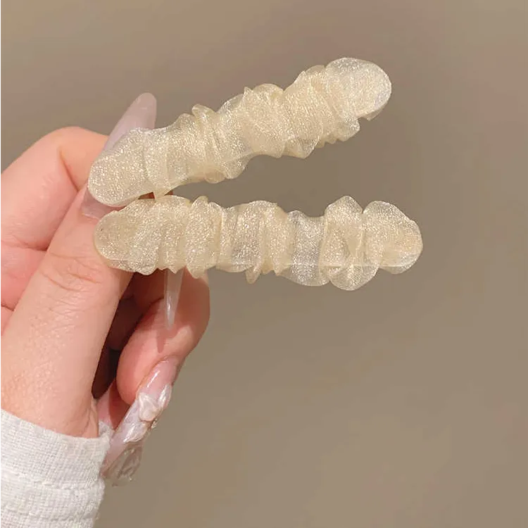 欧根纱褶皱米色发夹女边夹侧边高级感碎发刘海夹子发卡头饰新款夹