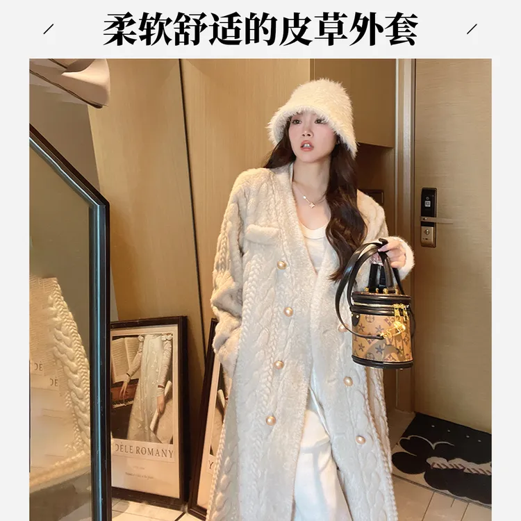 长款麻花貂环保皮毛外套冬季新款毛毛外套女