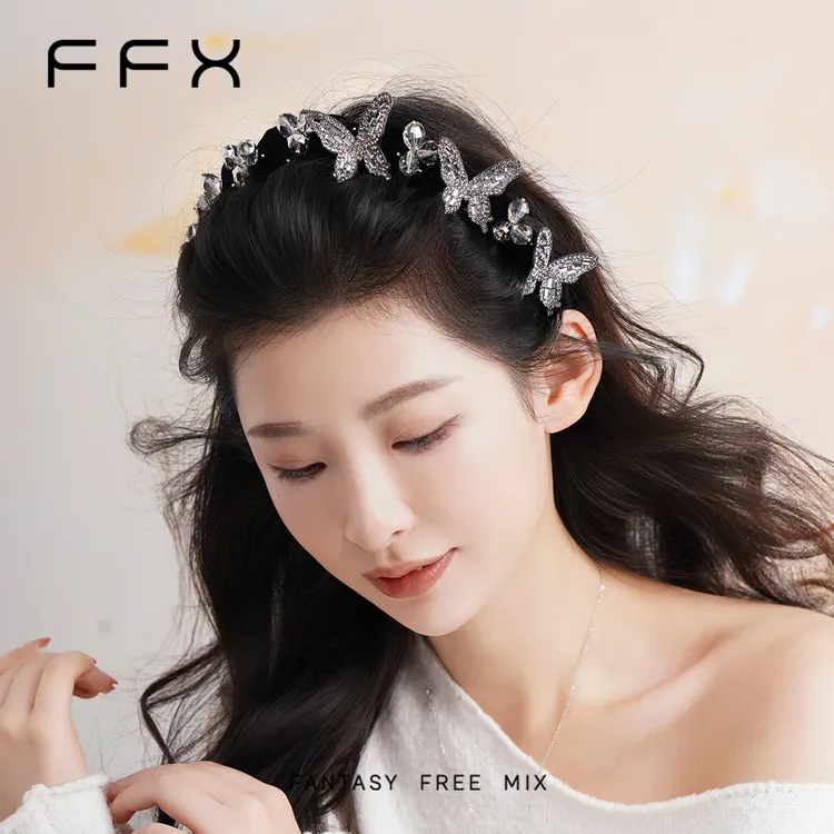 弗弗西FFX【蝶与星辰】高定轻奢爆闪高颅顶蝴蝶齿梳发箍商品图