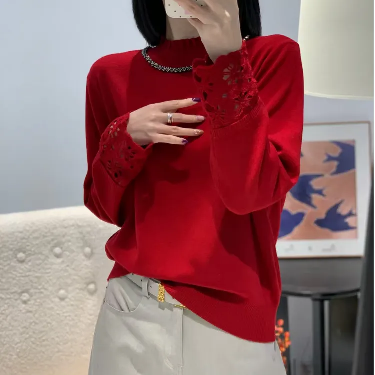 时尚木耳领袖花长袖半高领毛衫百搭