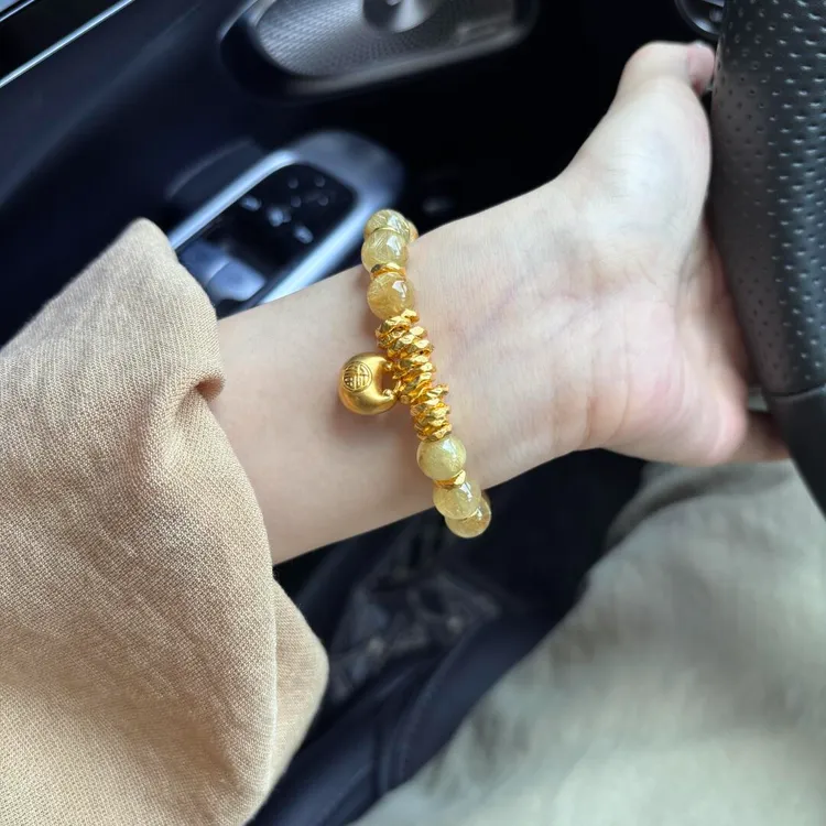 铜合金仿水晶手链 国风小胖福盘缠黄色手链女新中式时尚百搭手串