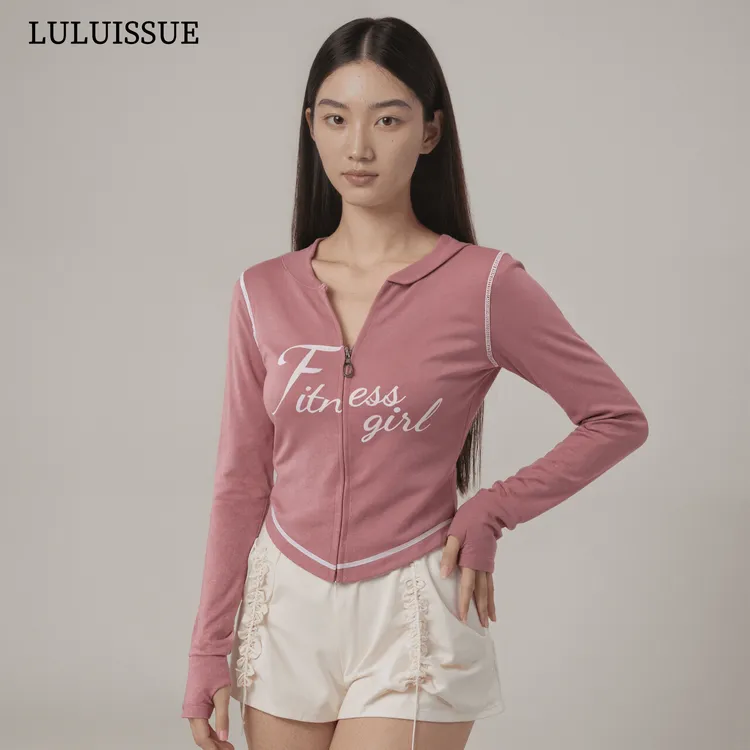 LULUISSUE秋季连帽运动外套拉链长袖显瘦美式户外跑步训练上衣