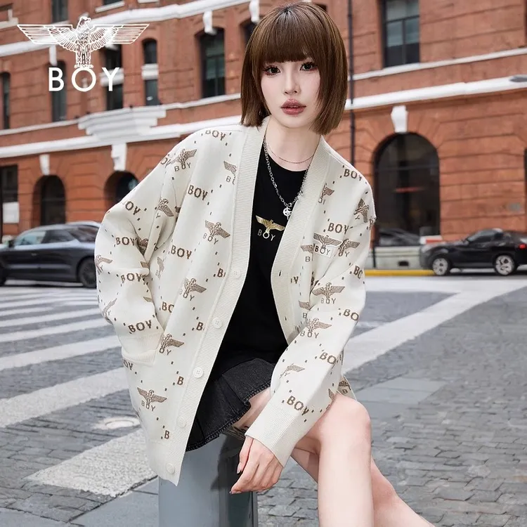 【焦糖芝士】BOYLONDON秋冬情侣时尚宽松休闲潮流毛衣开衫N64902