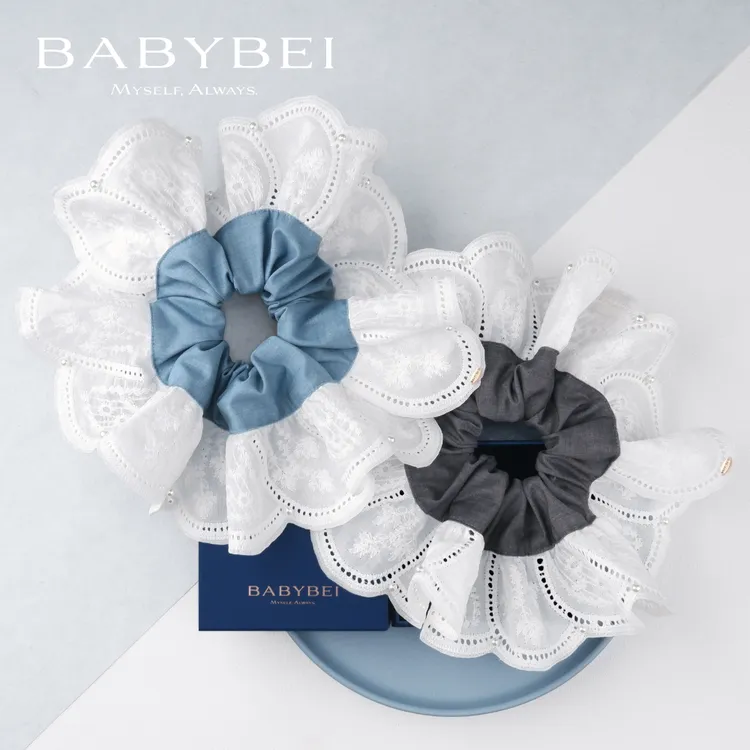 【专属价】BABYBEI/初贝西西高亮珠超大肠发圈蕾丝气质甜美时髦蓝色灰色盘发