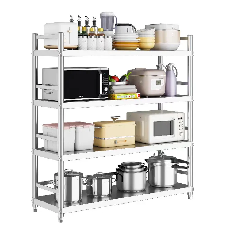 【四层围栏款】304加厚不锈钢置物架多功能家用厨房阳台收纳架