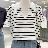 基础百搭条纹POLO领针织短袖