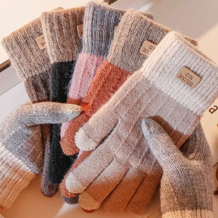 女款加厚防寒针织触屏手套2025秋冬季新款保暖手套男女通用骑车款
