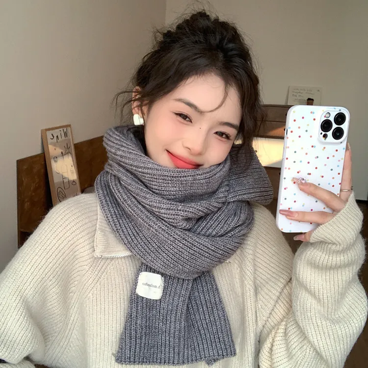 针织围巾围脖新年红色氛围感ins韩版时尚百搭防寒纯色保暖披肩