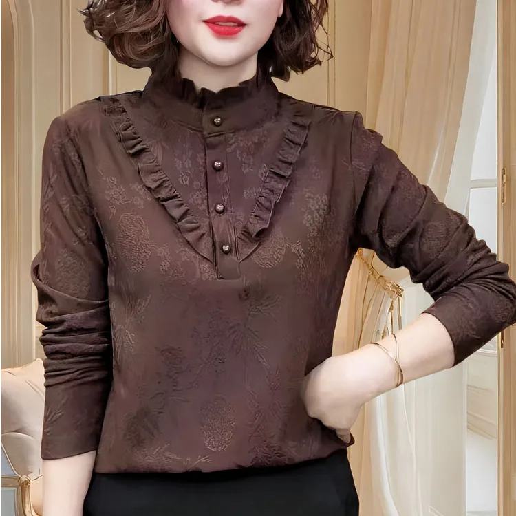 秋冬新款荷叶边套头衬衫气质休闲百搭小衫女士保暖内搭