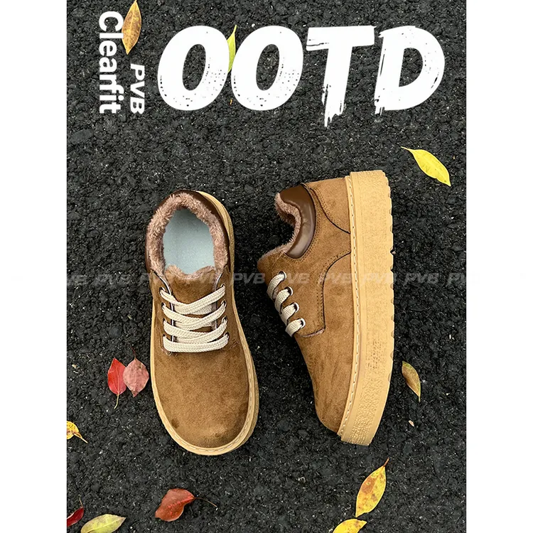 PVB*25FW“Q版德比”秋冬加绒厚底增高马丁德比鞋 男款保暖翘头板鞋