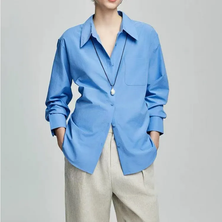 夏季抗皱免打理长袖法式宽松休闲多巴胺小众气质植物印染衬衫