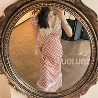 【现货】LUOLUOZ【浪漫温茶】棉材质绝美色系收腰蕾丝长款连衣裙JF808