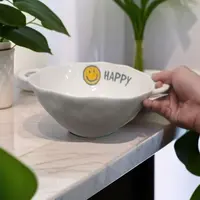 陶瓷笑脸表情双耳汤碗水果碗