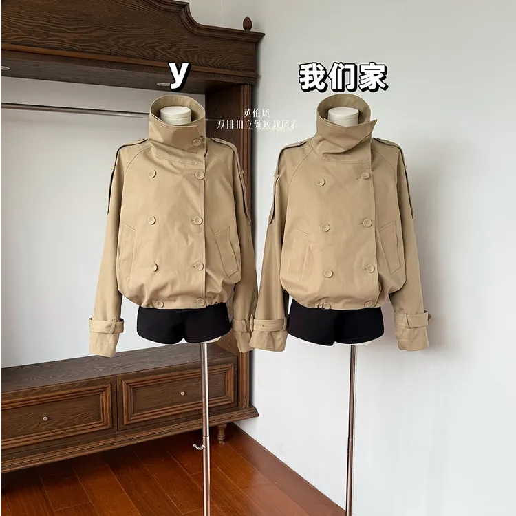 玖月伍 Ac*e25秋季新款英伦风 设计感立领短款韩系风衣外套女