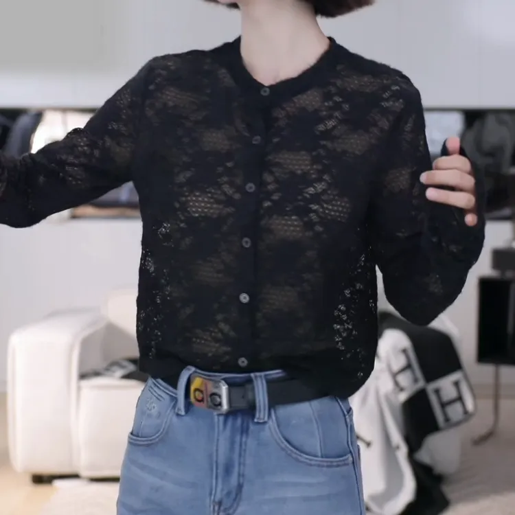 2025新款蕾丝提花圆领开衫法式烂漫穿搭打底上衣LK2507863