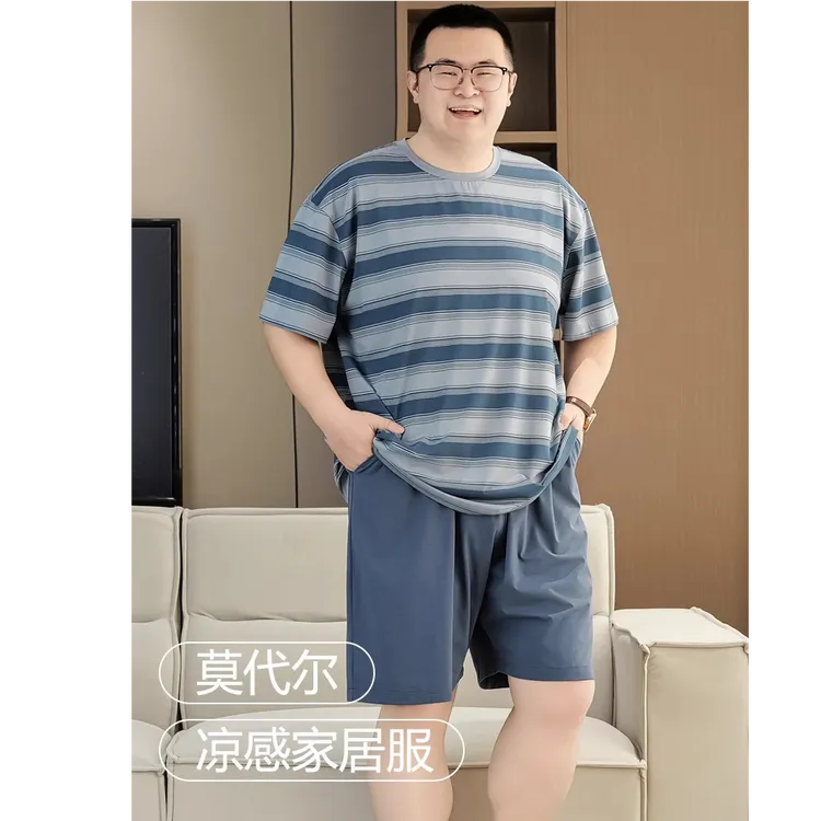 【5A抗菌】莫代尔棉睡衣男加肥加大码夏季圆领短袖短裤薄款家居服