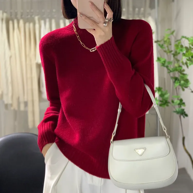 【纯羊毛衫女款半高领加厚】100%纯羊毛正品高档冬季百搭时尚打底衫