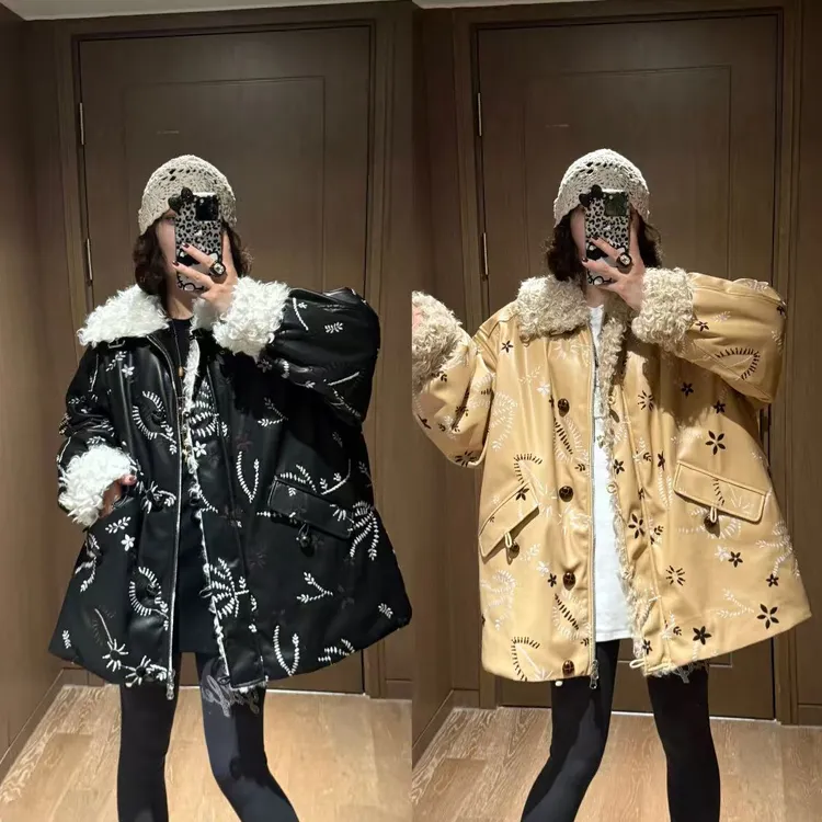 YDFSTUDIO小众【一秒精致】欧货高品重工刺绣拼接毛毛设计羽绒外套