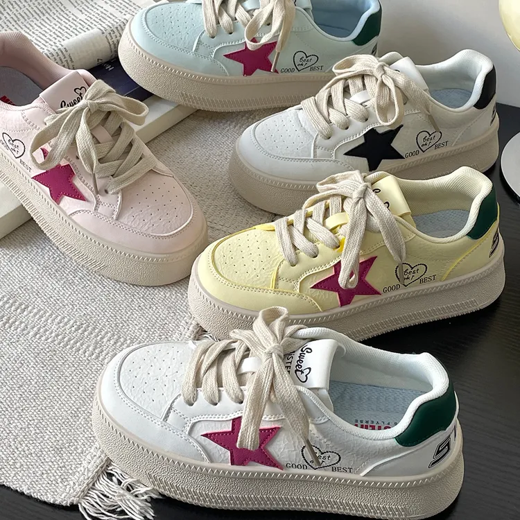 复古厚底米黑星星板鞋2025春季新款百搭鞋子小众休闲运动鞋ins潮