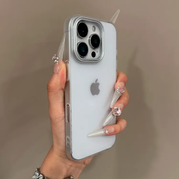 夏日磨砂裸机感适用苹果16promax手机壳iPhone15新款13/14银镜框