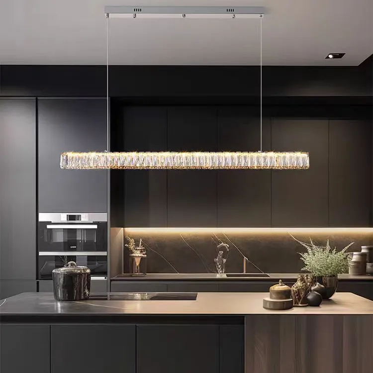 现代极简水晶餐厅吊灯全光谱护眼轻奢高级感吧台前台一字长条吊灯