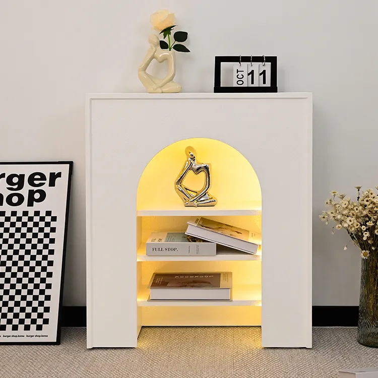 法式客厅直播间装饰柜仿真壁炉北欧白色展示玄关柜美式置物架简约