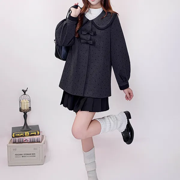 小颜】布丁熊原创jk制服可爱娃娃领毛呢外套半身裙毛呢大衣学院风