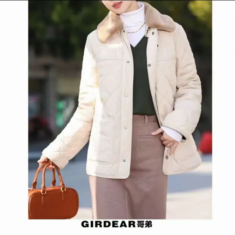 哥弟秋冬复古时尚保暖菱格毛领宽松棉服1400820