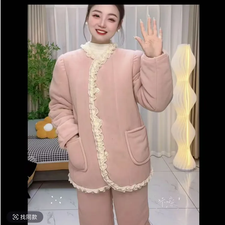 【宠粉福利】三层加绒加厚拼花边家居服套装带裤子可外穿