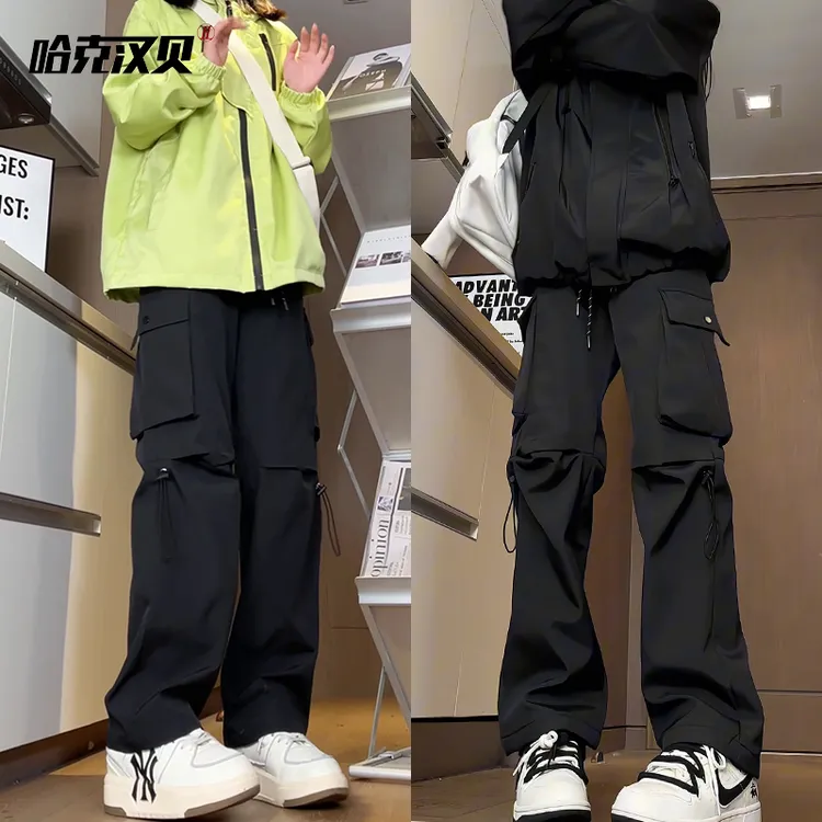 美式多口袋机能休闲工装裤中性风秋季宽松大码防风高街冲锋裤直筒