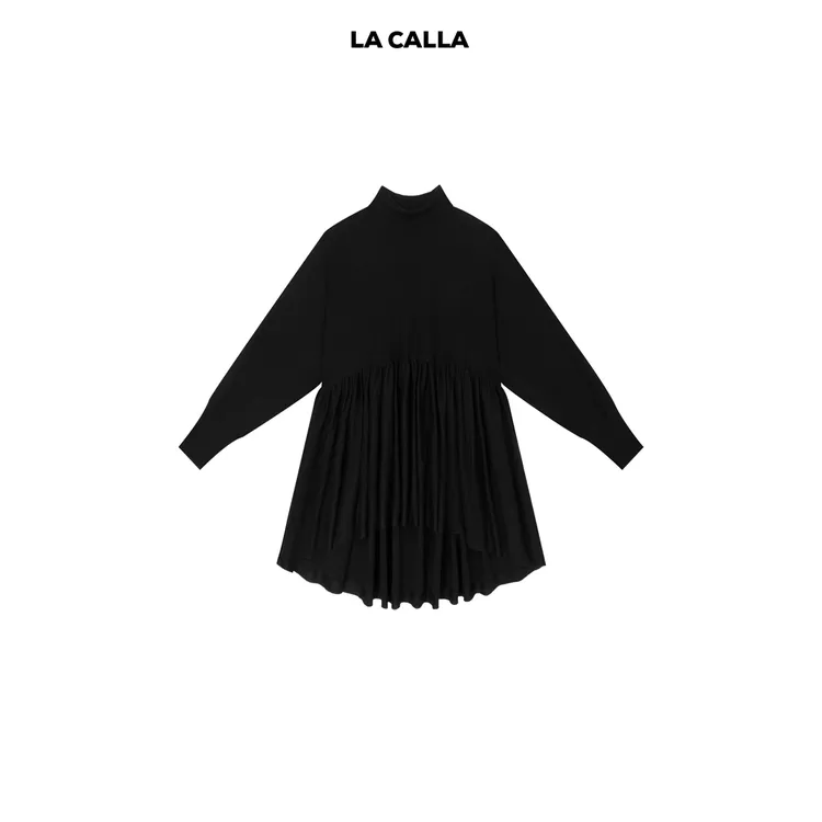 LA CALLA毛织裙黑色高领毛织连衣裙YY1871