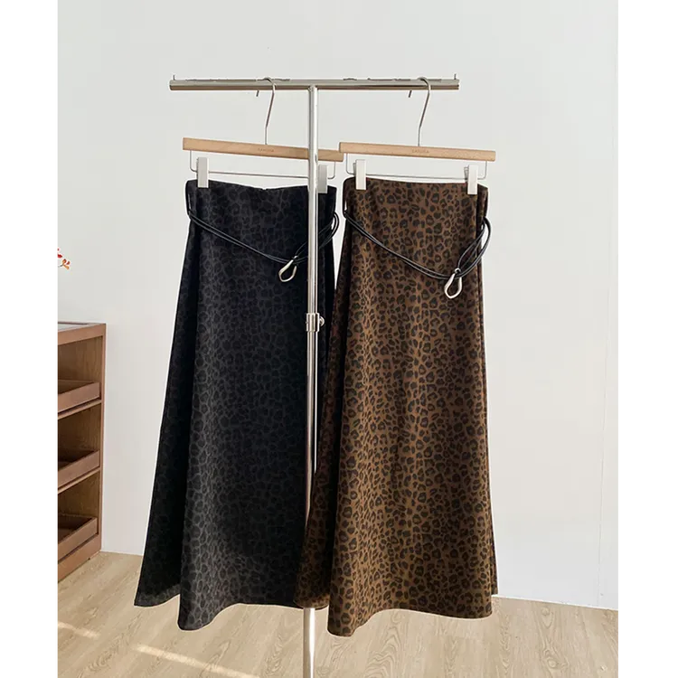 欧美风复古高腰显瘦豹纹半身裙女秋季新款气质百搭垂感长裙子