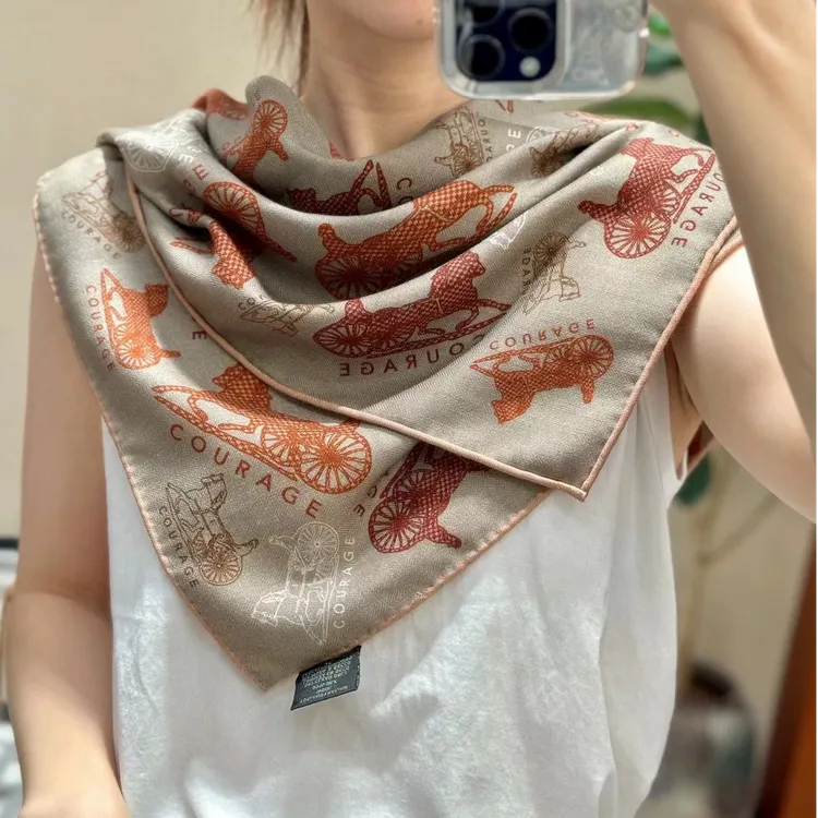 真丝羊毛双面古典马车60方巾女士丝巾围巾防晒时尚披肩外搭B413