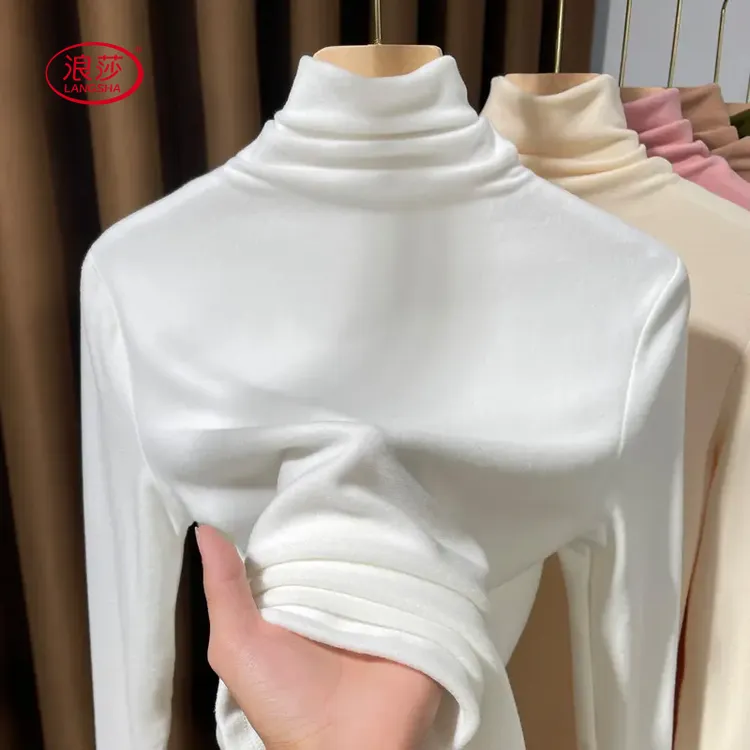 浪莎高领一双面德绒长袖打底衫2025爆款洋气一绒加厚磨毛内搭T恤