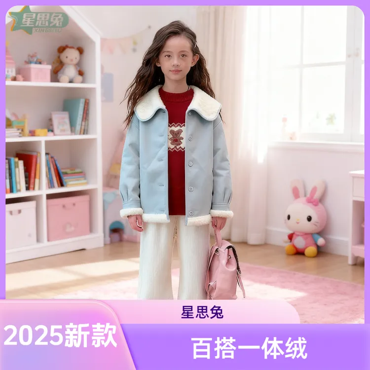 星思兔2025秋冬新款加绒加厚外套打底针织衫洋气时尚极简风