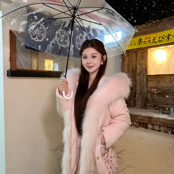 AZZHEN【暖雾恋歌】白貉毛白鸭绒长款外套羽绒服