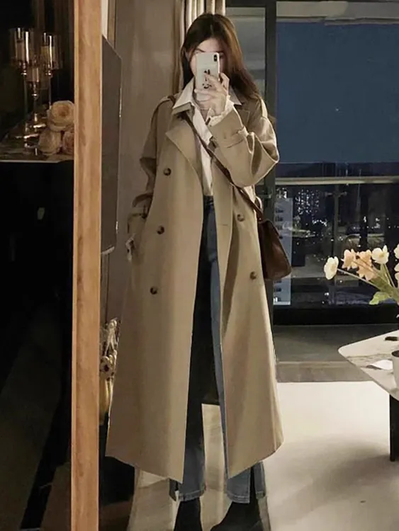 高个子女款加长版风衣外套女H型新款早春秋季超长款高级感到脚踝