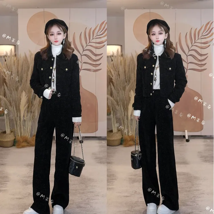 2025秋冬新款休闲气质感套装女宽松短款外套阔腿裤两件套洋气女装