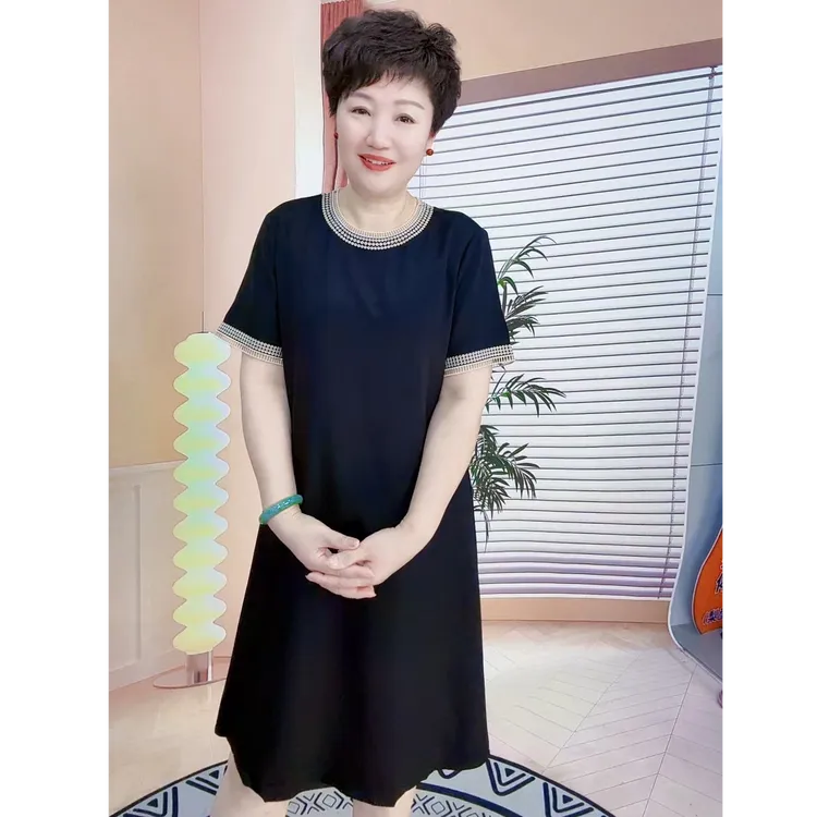 【双乔桑蚕丝】6882重工绣花桑蚕丝气质短袖双乔连衣裙