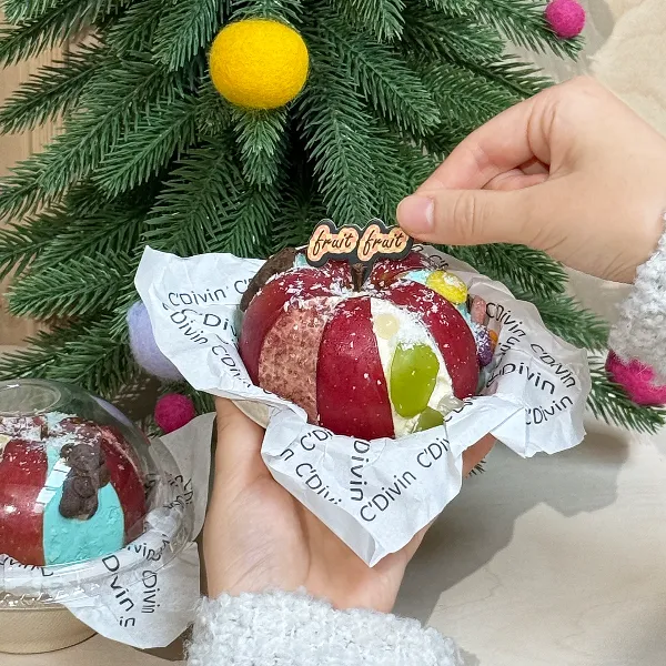 丁峰包装·圣诞“毒苹果”打包盒冷翠酸奶夹水果透明一次性包装盒