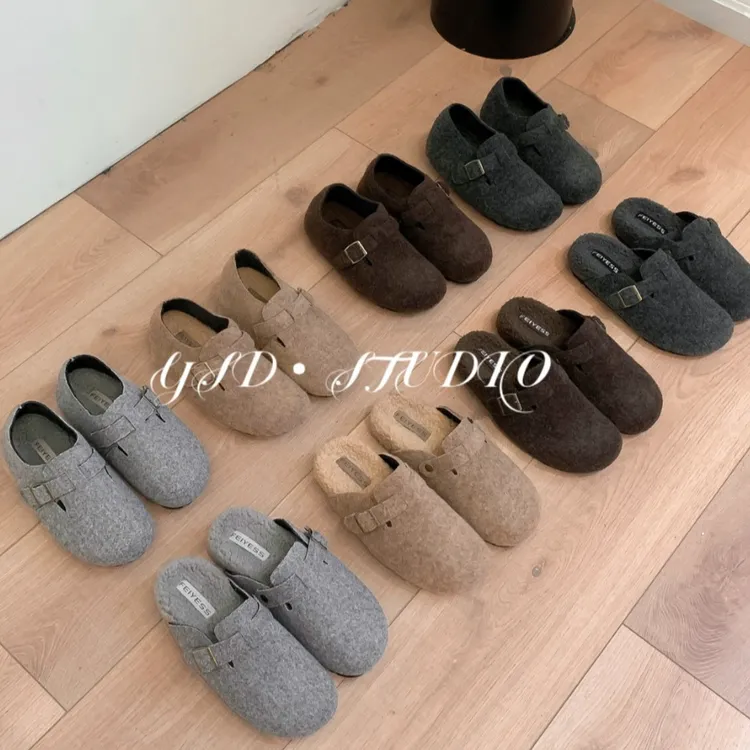 网红厚底勃肯鞋复古秋冬新款内增高加绒毛毛拖鞋半拖冬季单鞋